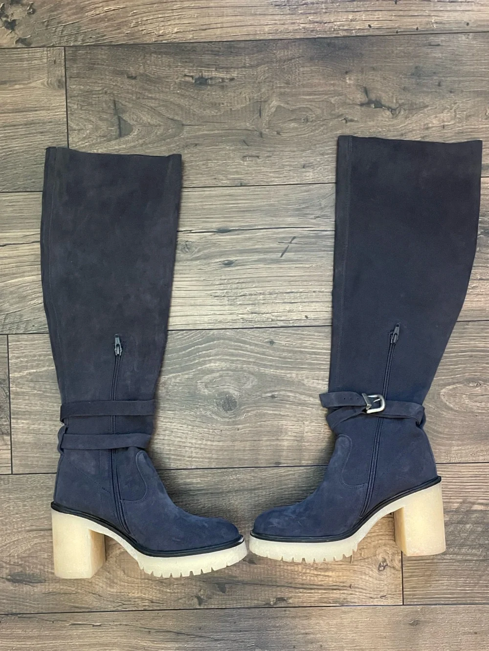 Free People Jasper Off Black Suede Over-the-Knee Block Heel Boots 8.5